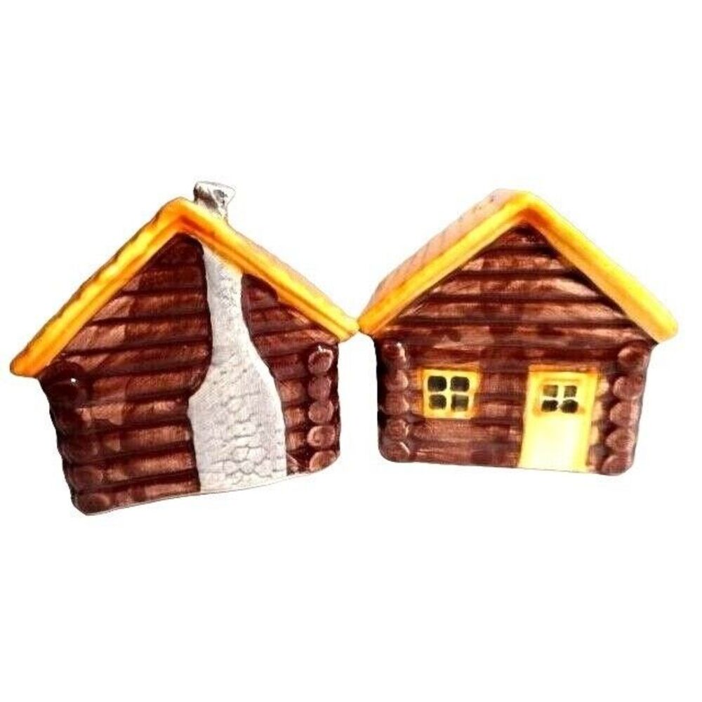 Log Cabin Salt and Pepper Shakers Brown Ceramic Rustic Kitchen Lodge Gift NEW